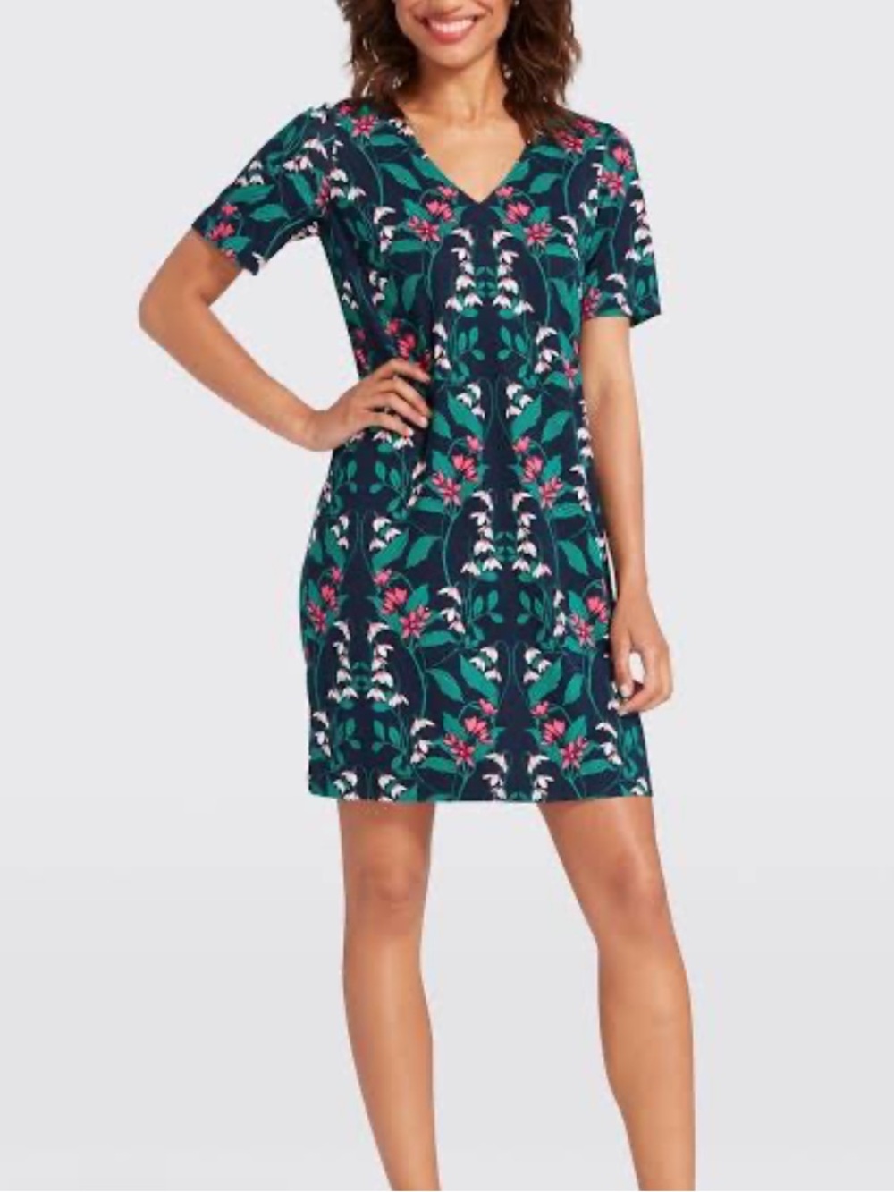 Draper James Navy Floral Shift Dress with Pink & Green Print size Large